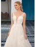 Ivory Lace Organza Deep V Back Simple Wedding Dress